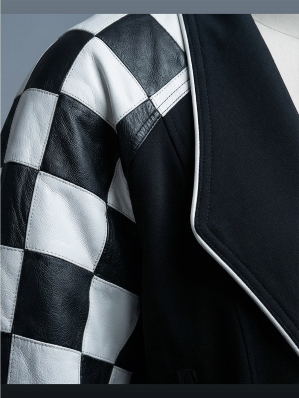 Black & White Checker Sleeve Belted Jacket - Women - Picture 4 of 4